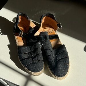Black Glitter Espadrille Sandals